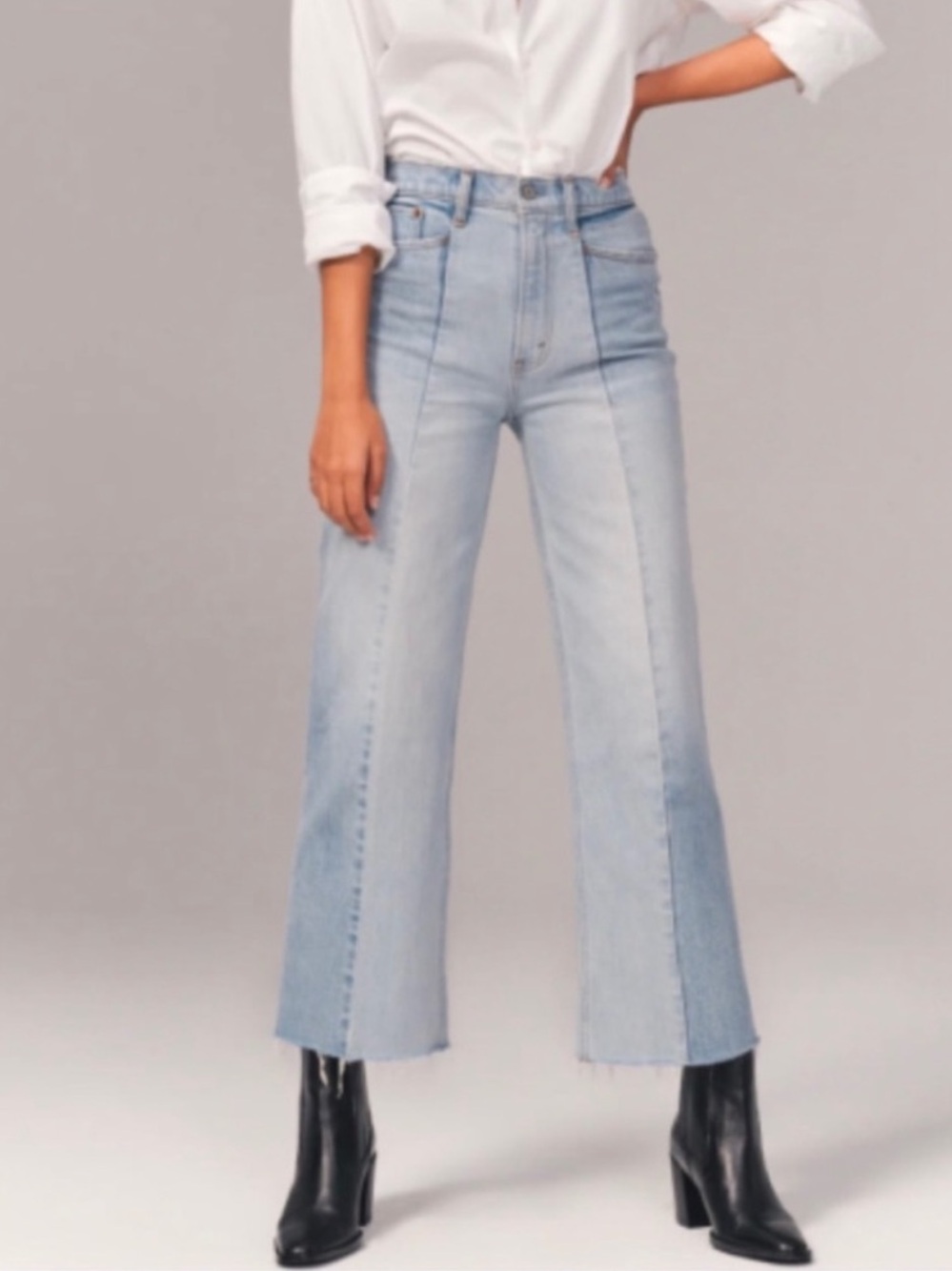 Abercrombie & Fitch Curve Love Ultra High Rise Ankle Straight Two Tone Jean